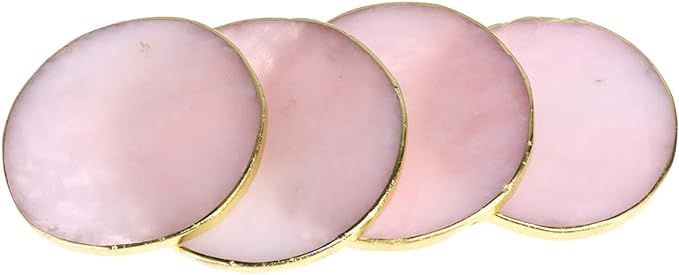 SUPVOX Set of 4 Modern Pink Agate Coasters with Gold Edges and Rubber Bumpers, Round Cup Coasters... | Amazon (US)
