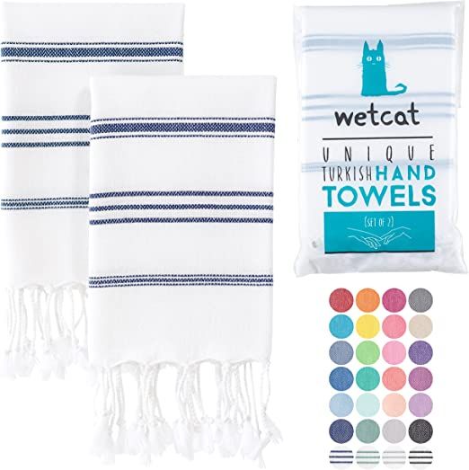 WETCAT Turkish Hand Towels with Hanging Loop (20 x 30) - Set of 2, 100% Cotton, Soft - Prewashed ... | Amazon (US)