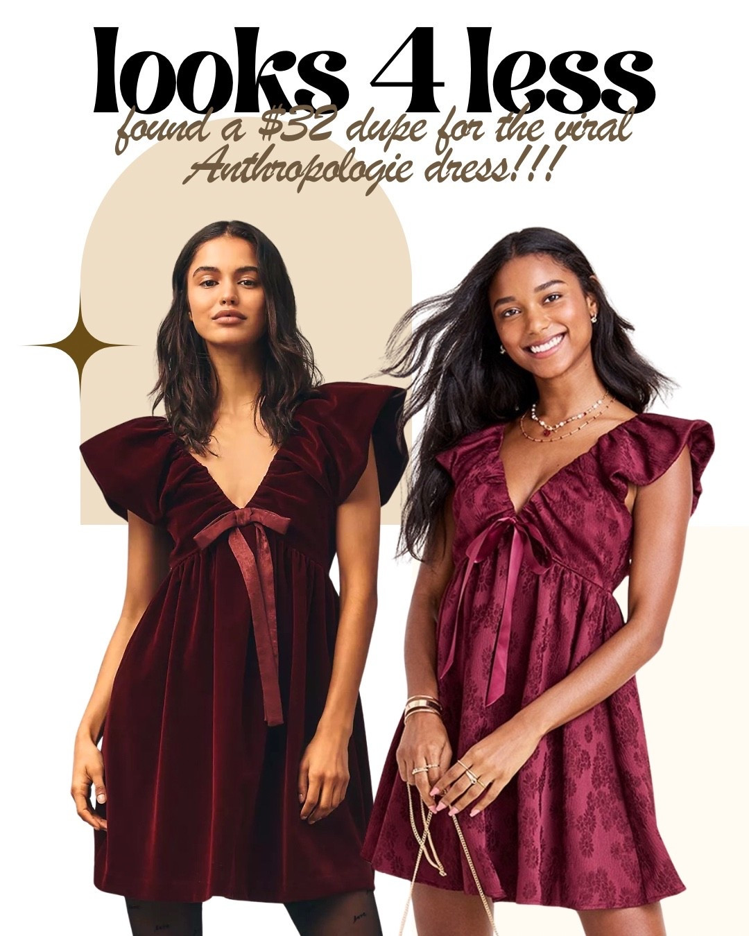✨ LOOKS FOR LESS ✨

I found a $32 dupe for the viral Anthropologie endless rose red velvet bow dress and it’s giving the same dreamy, romantic silhouette for a fraction of the price 😍🍷 The flutter sleeves, flattering empire waist, jacquard print and rich berry tone make this perfect for holiday parties, date nights, weddings, or festive family photos.

If you’ve been eyeing the original but didn’t want to splurge — this is your sign. Chic, affordable, and trending FAST 🔥 Don’t wait, these budget-friendly finds always sell out!

Tap to shop the dupe and save big 💃🏽✨

#LooksForLess #AnthroDupe #DressDupe #AffordableFashion #LTKFinds #LTKStyle #LTKUnder50 #HolidayDress #FallDress #WinterStyle #ViralFinds #BudgetBabe #TrendyDress #ShopTheLook #AffordableLuxury #FashionDeals #WomenOwnedStyle

#LTKGiftGuide #LTKootd #LTKHoliday
