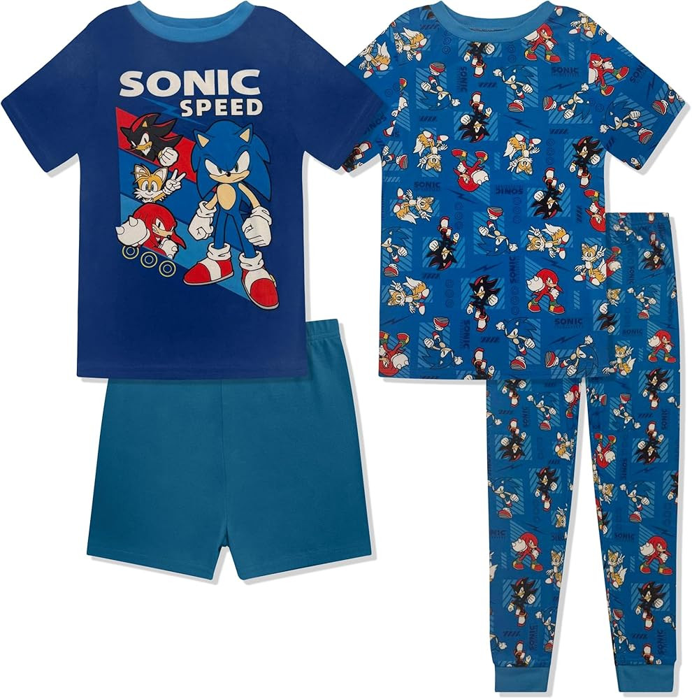 Sonic The Hedgehog 4 Piece Pajama Set - Boys PJs Short Sleeve Shirt, Shorts & Pants - Kids Sleepw... | Amazon (US)