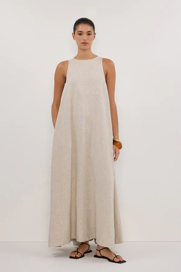 ISABELLE NATURAL LINEN MIDI DRESS | DISSH