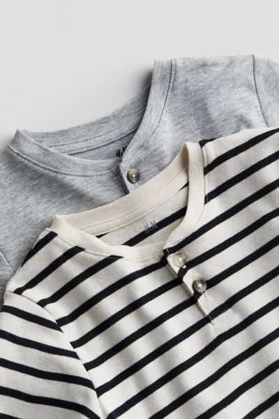 2-pack Henley T-shirts - Natural white/striped - Kids | H&M US | H&M (US + CA)