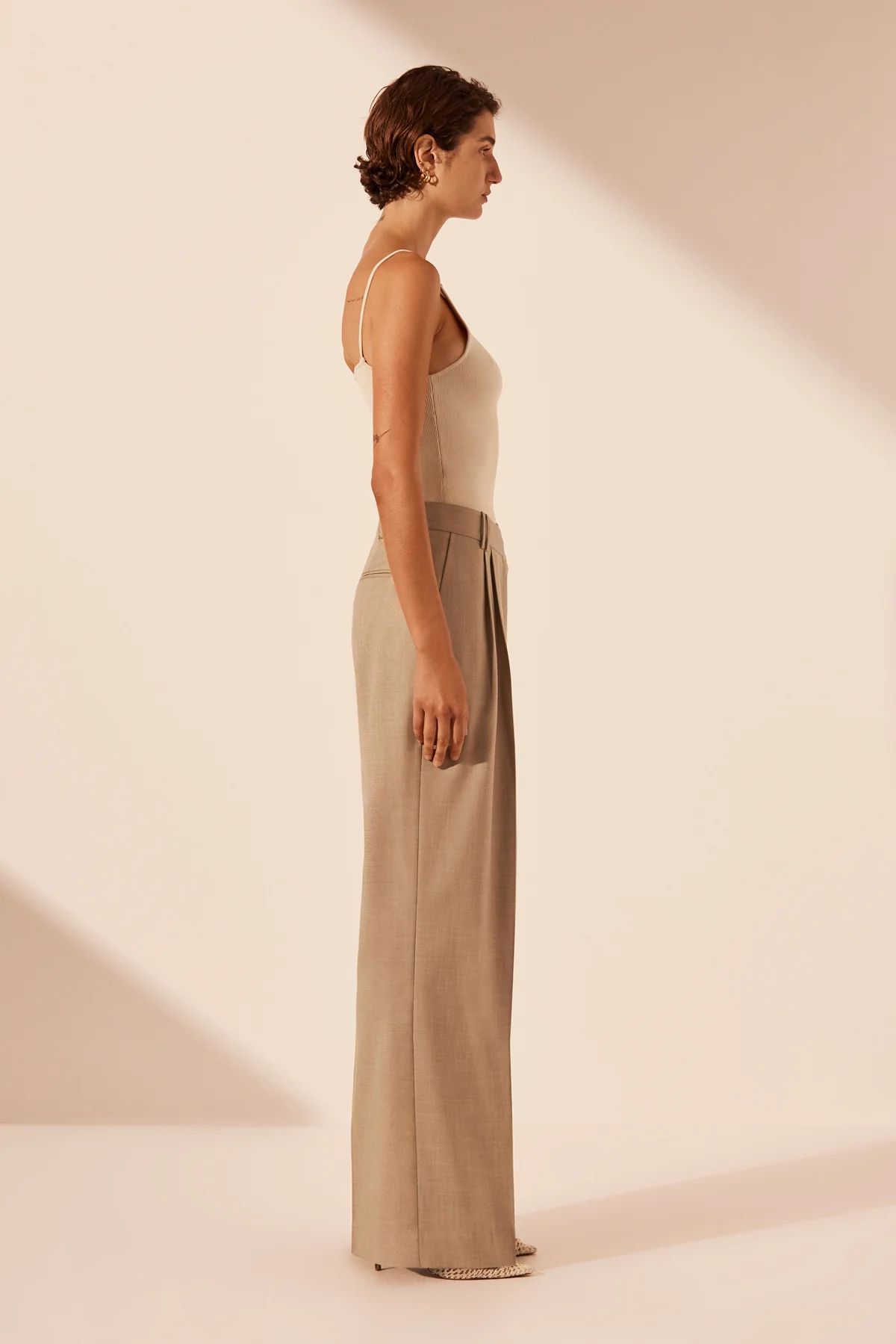 ASHER ASYMMETRICAL PLEAT FRONT PANT | LATTE | PANTS | SHONA JOY | Shona Joy