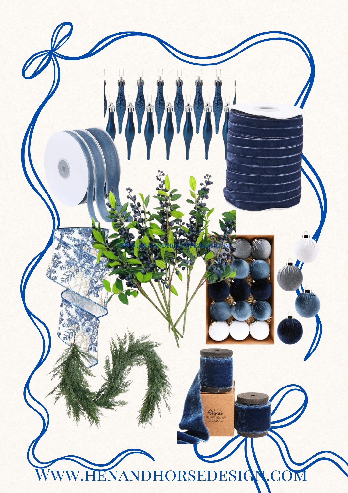 Cedar garland, blueberry stems, velvet ribbons 

#LTKHome #LTKFindsUnder50 #LTKSeasonal