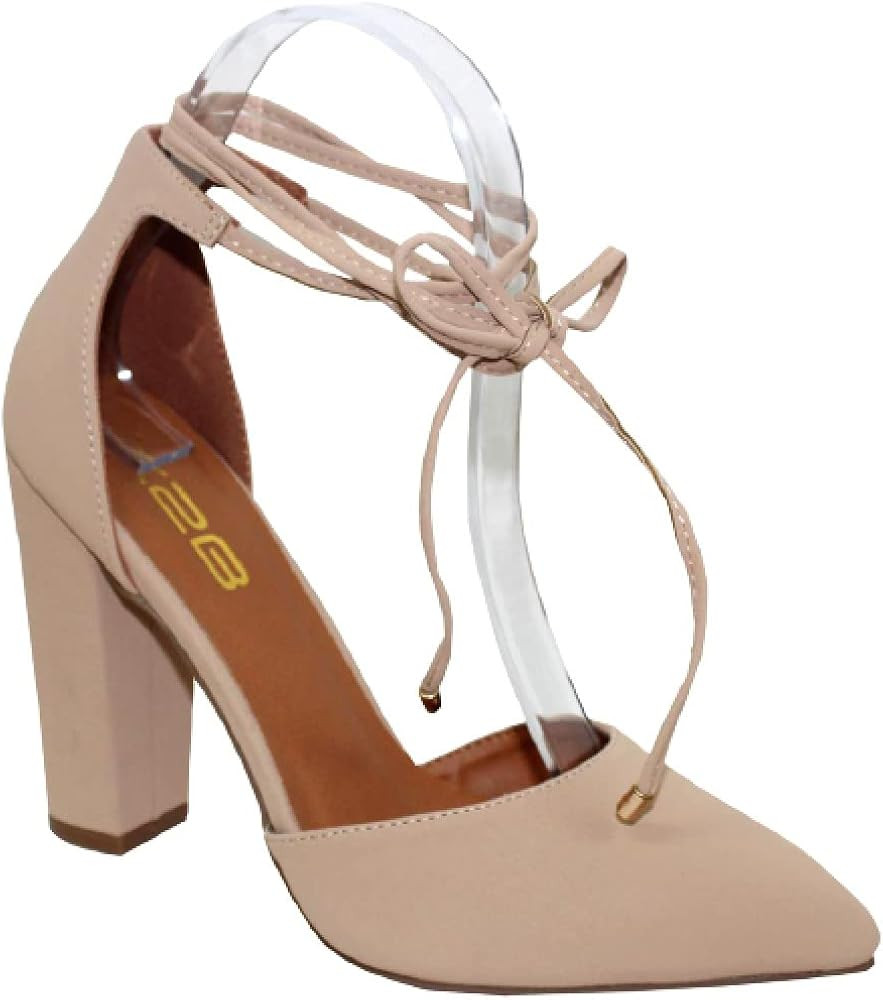 Women's High Block Heels Pumps Pointed Closed Toe Ankle Strap Dress Shoes | Amazon (US)