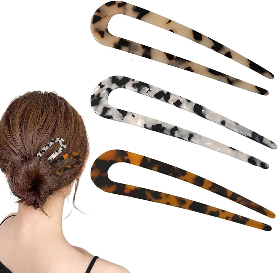 French Hair Pin,3 Pcs French Pin,Tortoiseshell French Pins Hair,Cellulose Acetate U Shaped Hair P... | Amazon (UK)