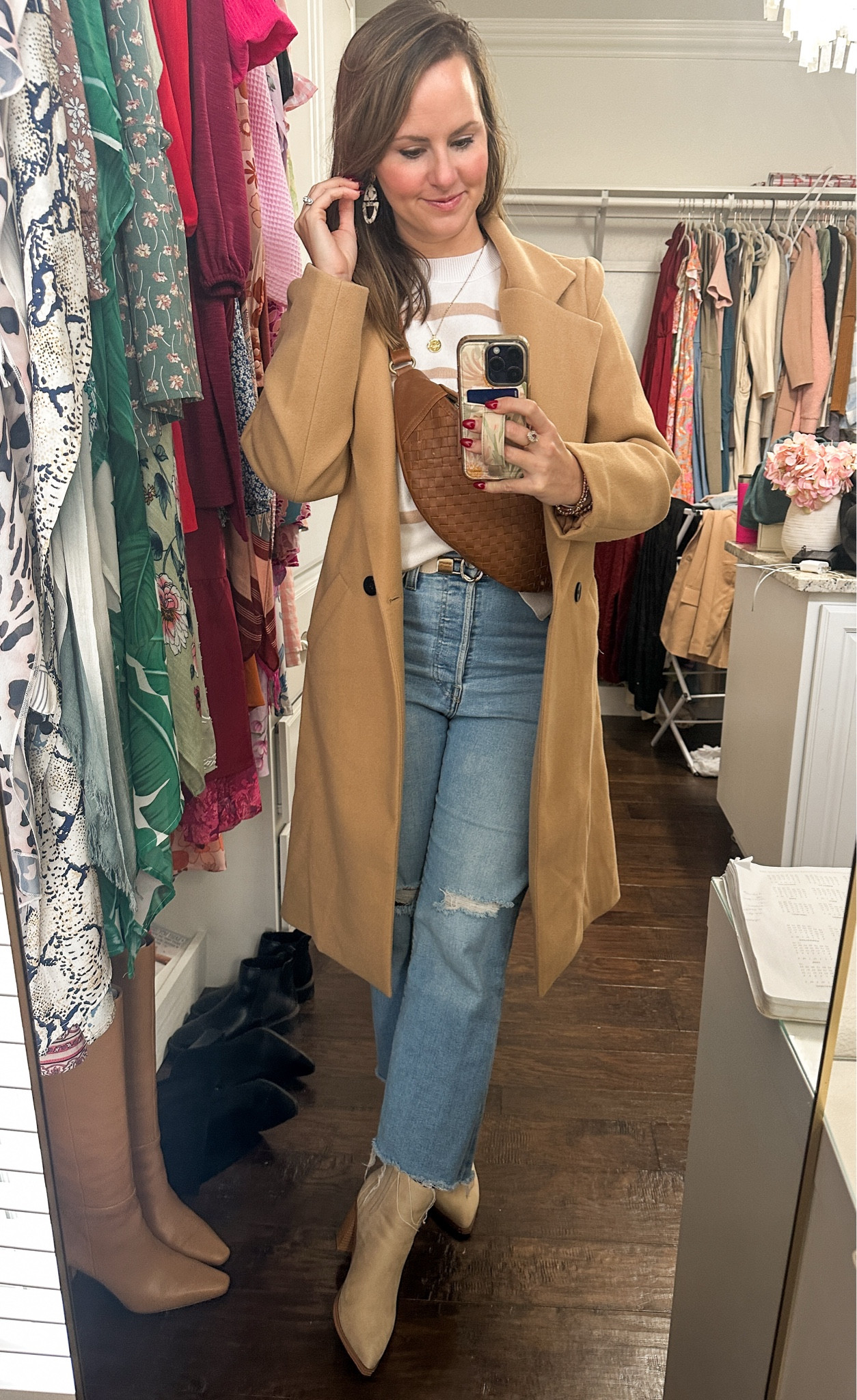 Loving this elevated coat, straight leg jeans and ankle boots from Amazon! Overcoat is perfect for casual outfits with leggings or jeans but also would be perfect dressed up over dresses or jumpsuits! 

Wearing size M in sweater (use pink lily promo code Dorothy20 for 20% off anything Pink Lily), m in coat & 6 in Levi jeans from Amazon. 

Thanks for the rec @casualmamastyle_ seriously in love with this coat! 😍 

Earrings are @spiffyandsplendid and bag is from @wearemandrn (find them on IG). 

Work outfit. Casual mom style. Casual mama style. Amazon finds. Millennial mom fashion.  Winter outfit. Peacoat. Outerwear. Khaki long Jacket. Double breasted coat. Affordable fashion 


#LTKWatchNow #LTKGiftGuide #LTKSeasonal