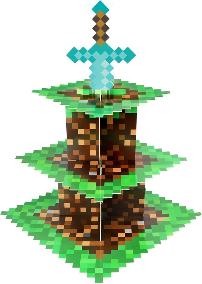 Pixel Game Style Cupcake Holder, 3-Tier Cardboard Cupcake Stand, Dessert Tower Display for Birthd... | Amazon (US)