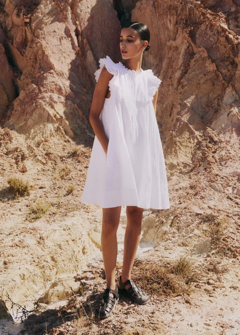 Cheesecloth Frill Short Swing Dress + Belt | ME+EM US