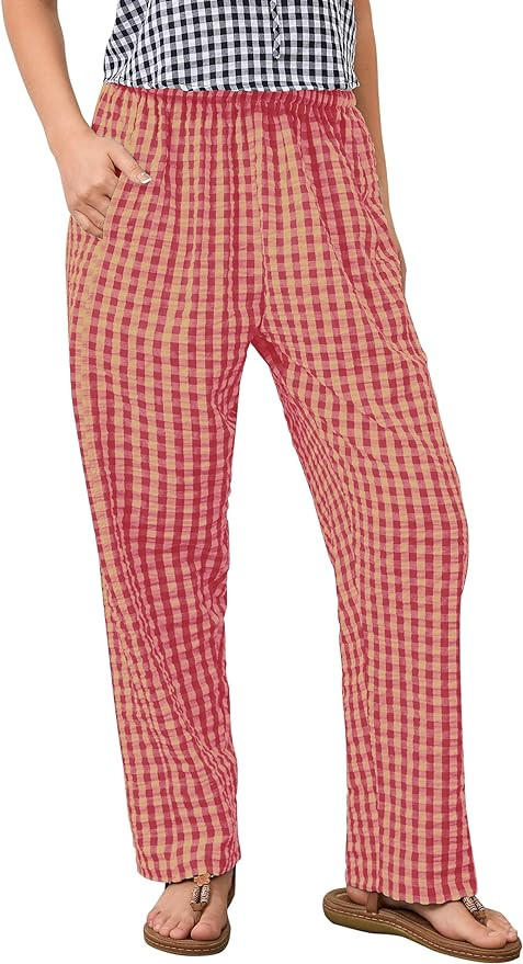 Livtany Women's Mid-Rise Plaid Wide Leg Lounge Long Pant Classic Gingham Print Stretchy Elastic W... | Amazon (US)
