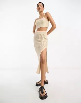 ASOS DESIGN co-ord crochet cami top and skirt in cream | ASOS (Global)