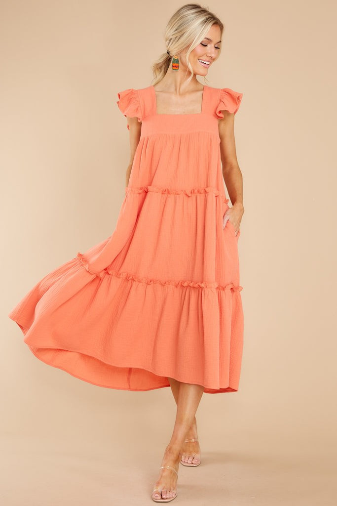 Let The Sun Beam Orange Midi Dress | Red Dress 