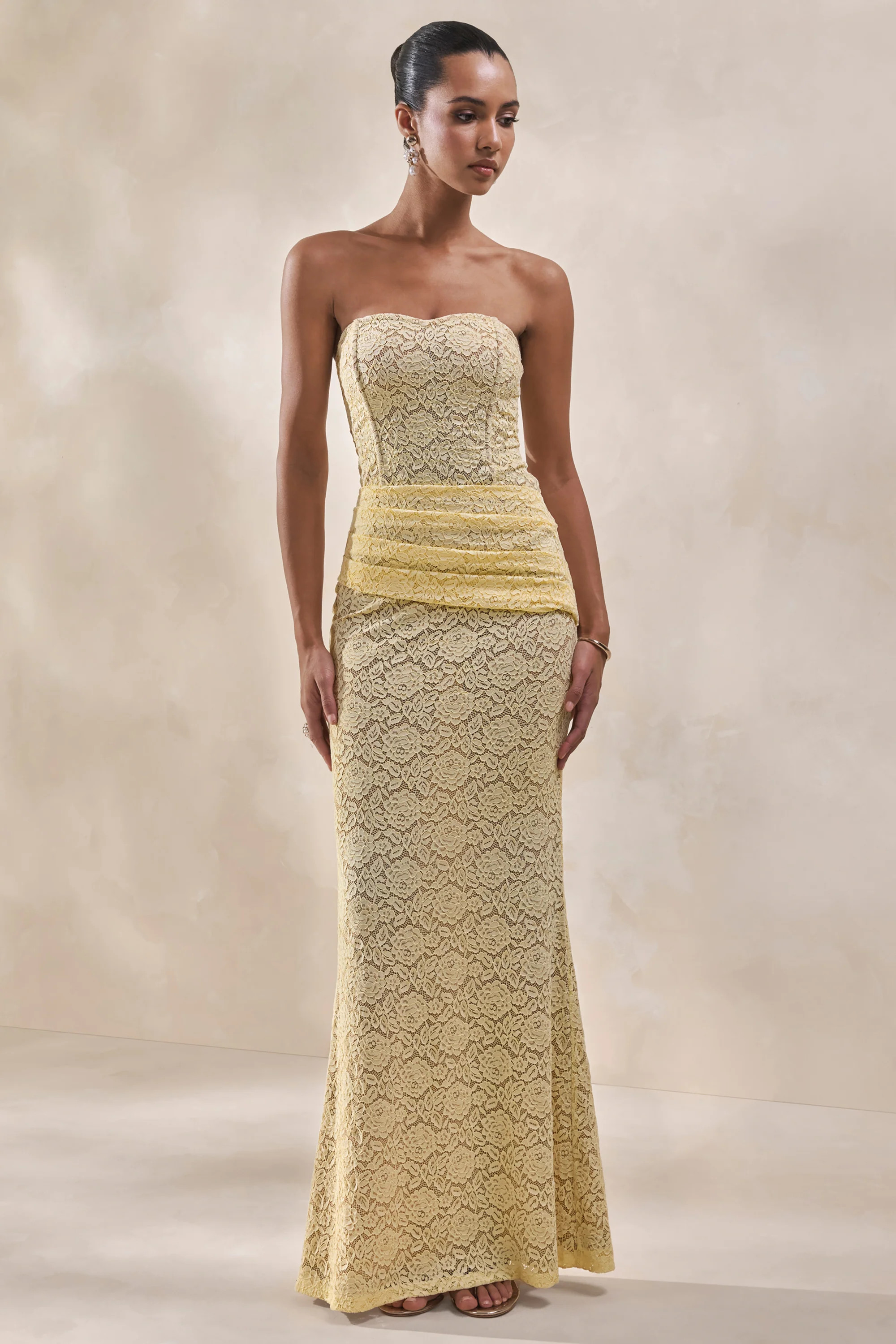Viara | Lemon Lace Maxi Skirt With Draped-Detailing | Club L London