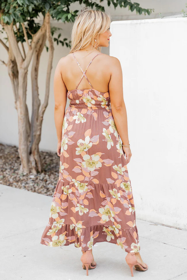 Feeling Right Brown Multi Floral Button Front Tank Midi Dress | Pink Lily