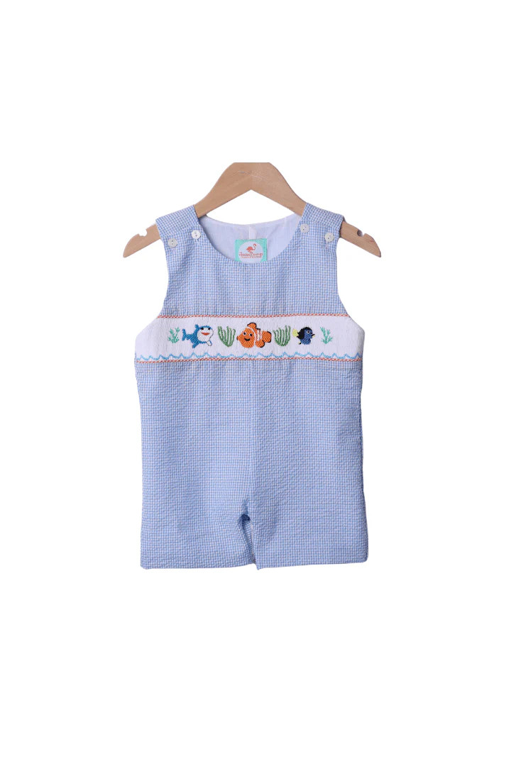 Smocked Sea Friends Blue Gingham Jon Jon | The Smocked Flamingo
