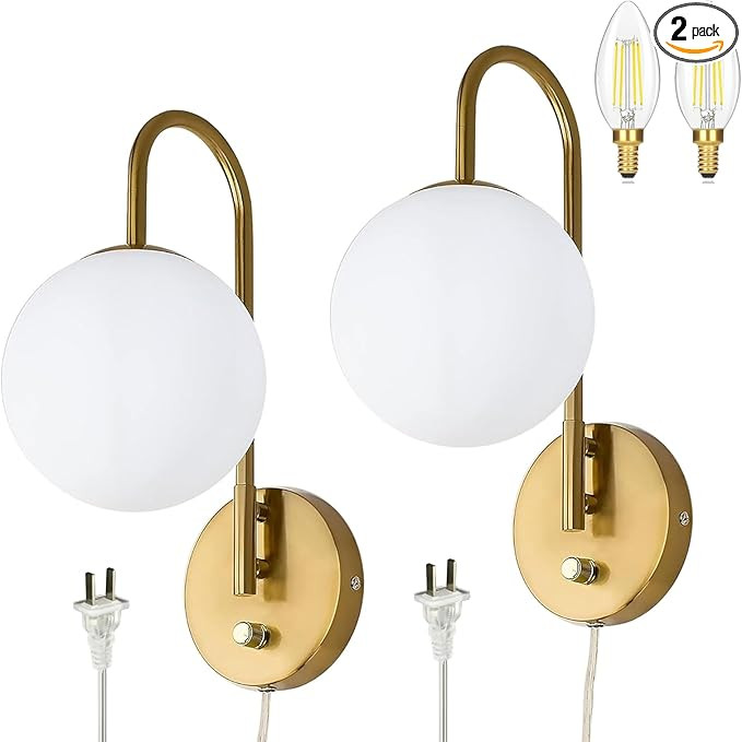 Dimmable E12 Wall Sconces Set of 2,Plug in Wall Sconces with 6.56ft Power Cord,Globe Electric Plu... | Amazon (US)