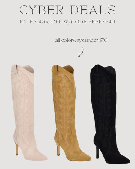 Brb while I order all three pairs of these chic western suede knee high boots! Style with a knit sweater dress or a mini skirt and shacket for a chic fall/winter look. Extra 40% through 11/26!

#LTKsalealert #LTKCyberWeek #LTKshoecrush