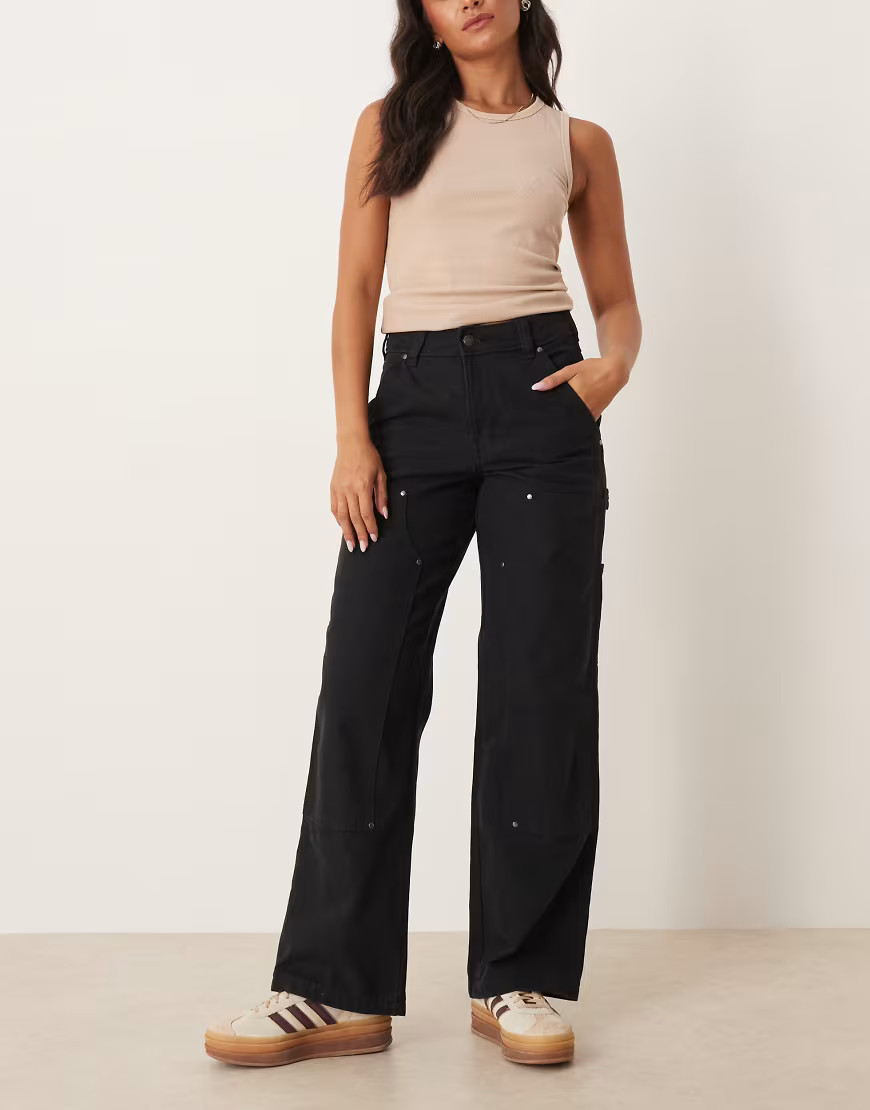 Dickies double knee canvas wide leg trousers in black | ASOS (Global)
