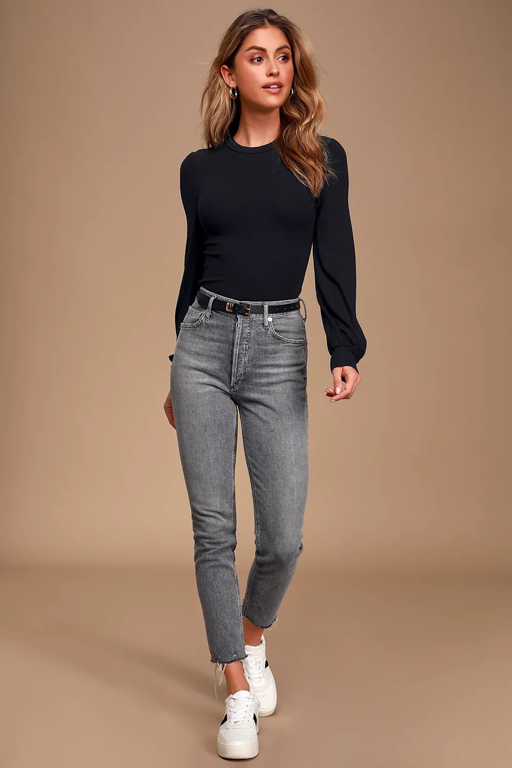 Irene Black Ribbed Balloon Sleeve Top | Lulus (US)