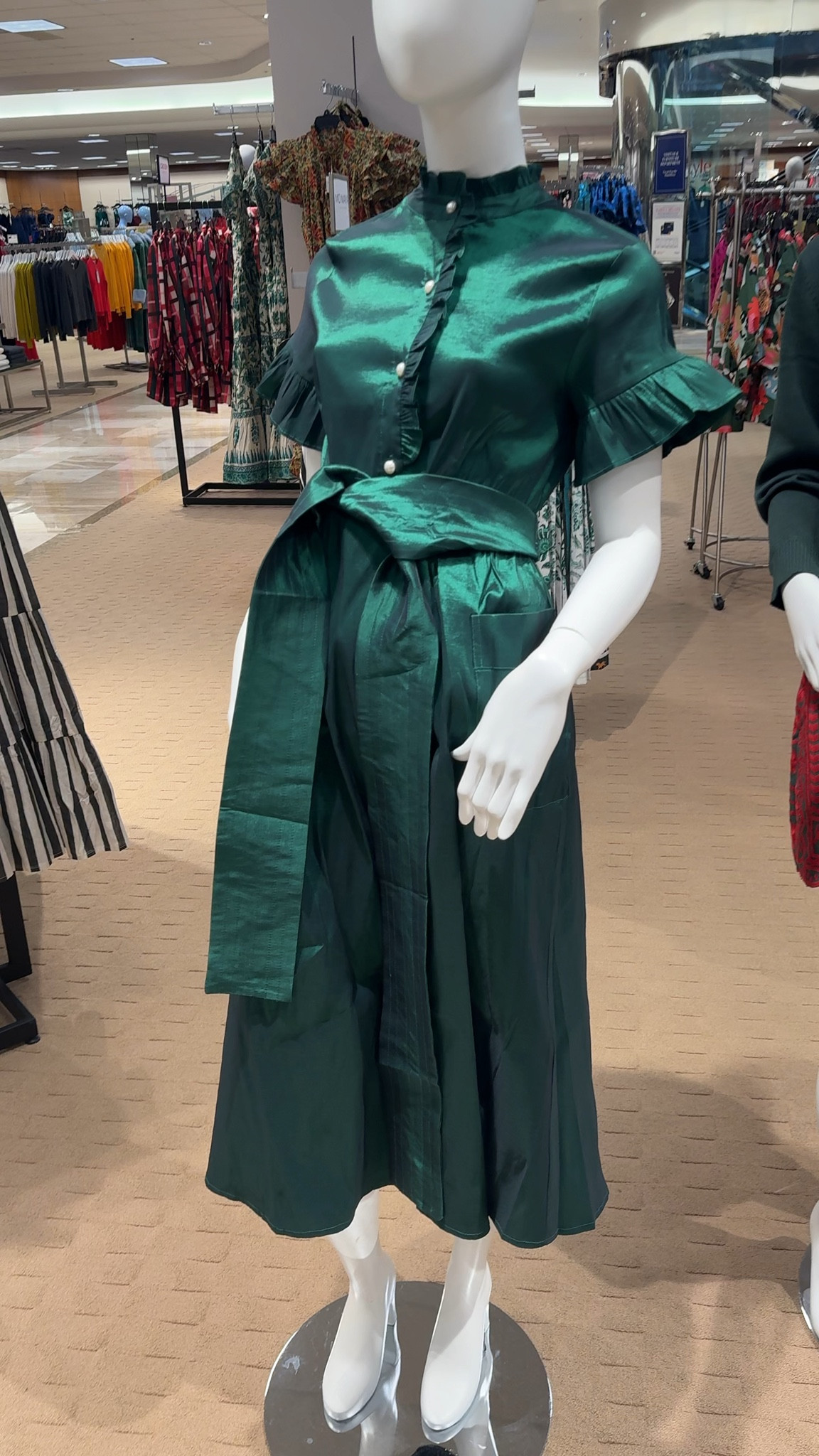 Collins Short Sleeve Midi Dress
Green short ruffle sleeve holiday dress with satin self tie belt

#LTKHoliday #LTKParties #LTKOver40