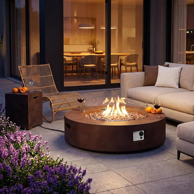 COSIEST 2-Piece Outdoor Propane Firepit Table Set w Tank Table, 42 inch Dark Fire Table Certified... | Amazon (US)