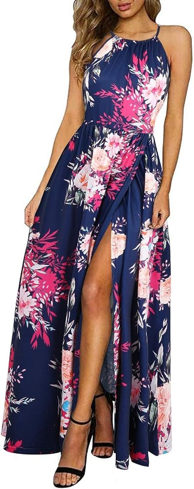 KILIG Women's Summer Floral Beach Flowy Split Maxi Long Dresses | Amazon (US)