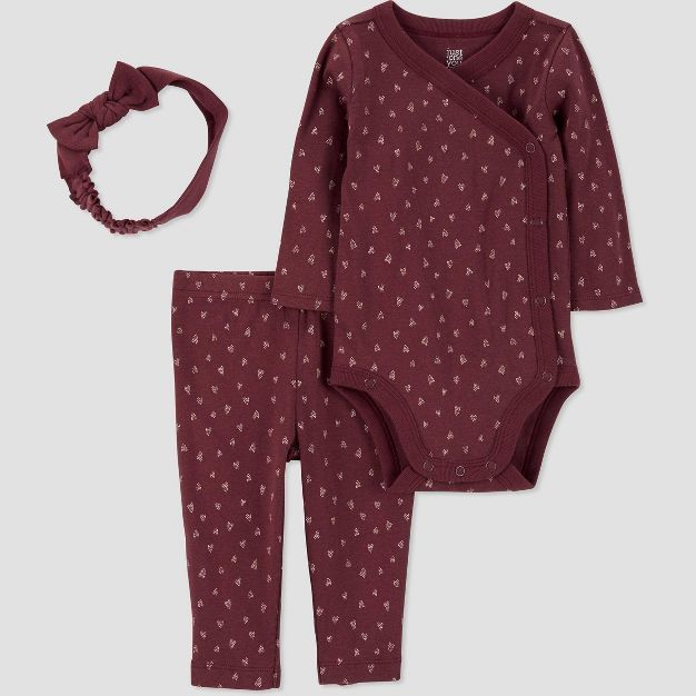 Carter's Just One You®️ Baby Girls' 3pc Top & Bottom Set with Headband - Burgundy | Target