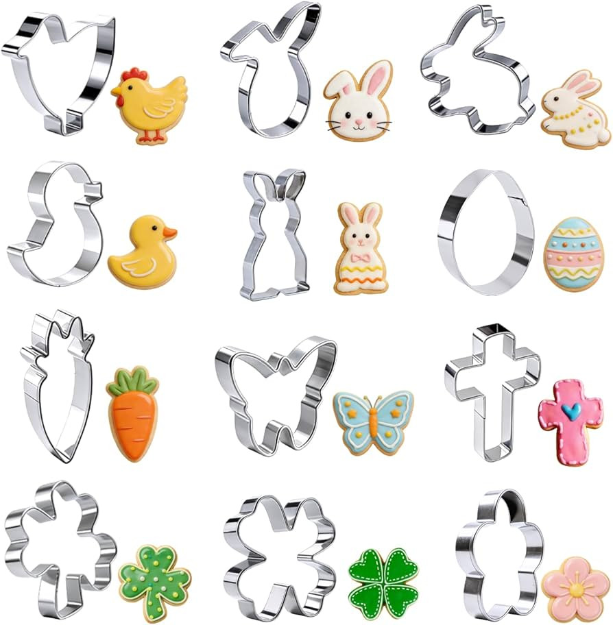 Crethinkaty Mini Easter Cookie Cutter Set,12 Pcs Shamrock Cookie Cutters Stainless Steel Clover B... | Amazon (US)