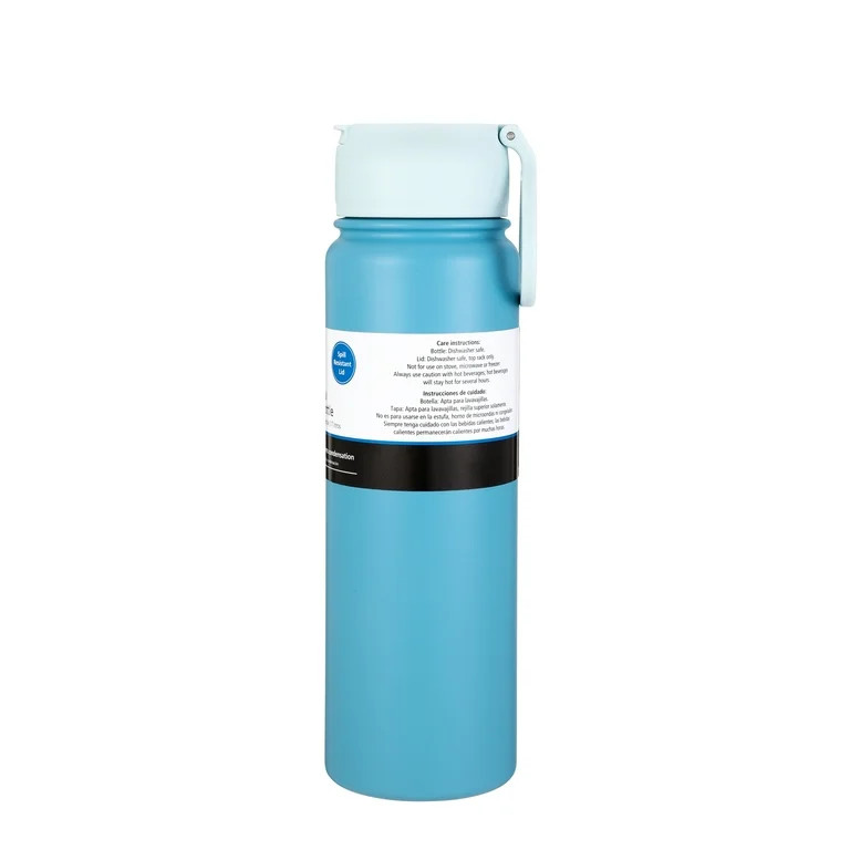 Mainstays 24 oz Blue Stainless Steel Double Wall Water Bottle, Straw Lid | Walmart (US)