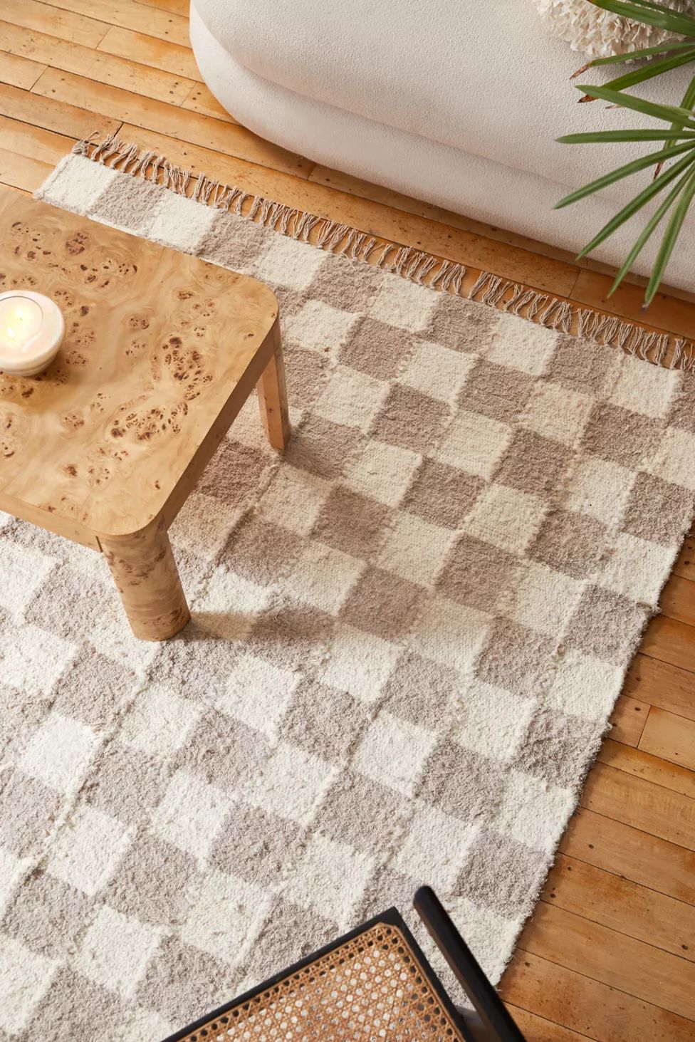 Checkerboard Woven Shag Rag Rug | Urban Outfitters (US and RoW)