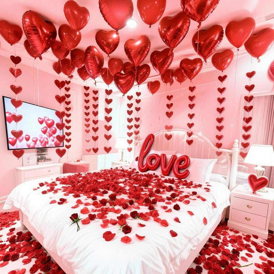 Valentine's Day Decorations Set – 1000 Rose Petals & 31 Red Heart Balloons Kit – Includes LOV... | Amazon (US)