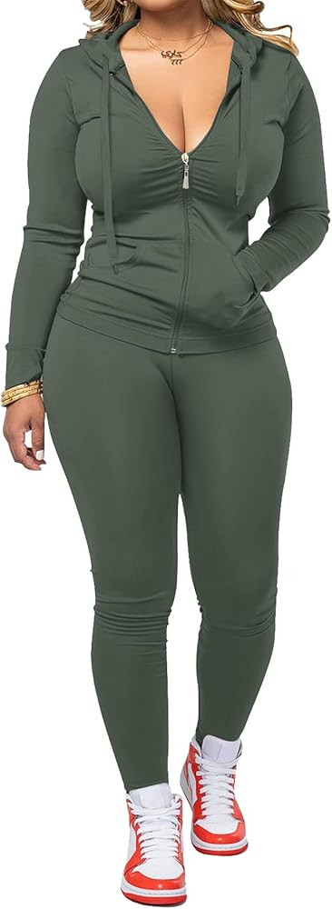 AUXDIO Women 2 Piece Outfits Casual Workout Sets Bodycon Tracksuit Zip Up Long Sleeve Hoodle Jack... | Amazon (US)