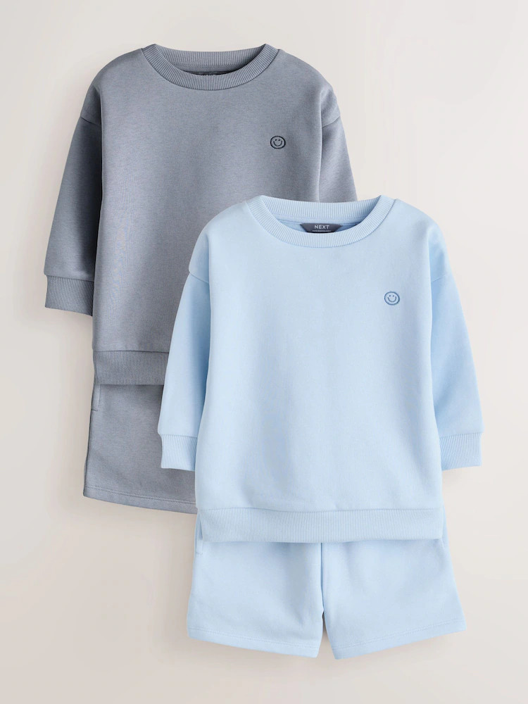 Blue/Yellow 2 Pack Plain Crew Neck Sweatshirt and Shorts Set (3mths-7yrs) | Next US