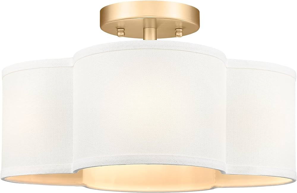 Audickic Gold Semi Flush Mount Ceiling Light, Close to Ceiling Light Fixtures with Fabric Shade i... | Amazon (US)