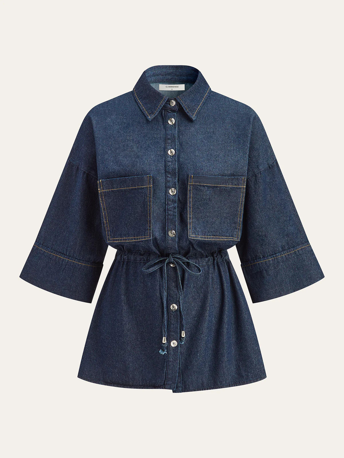 Long Denim Shirt with Drawstring Waist | Commense