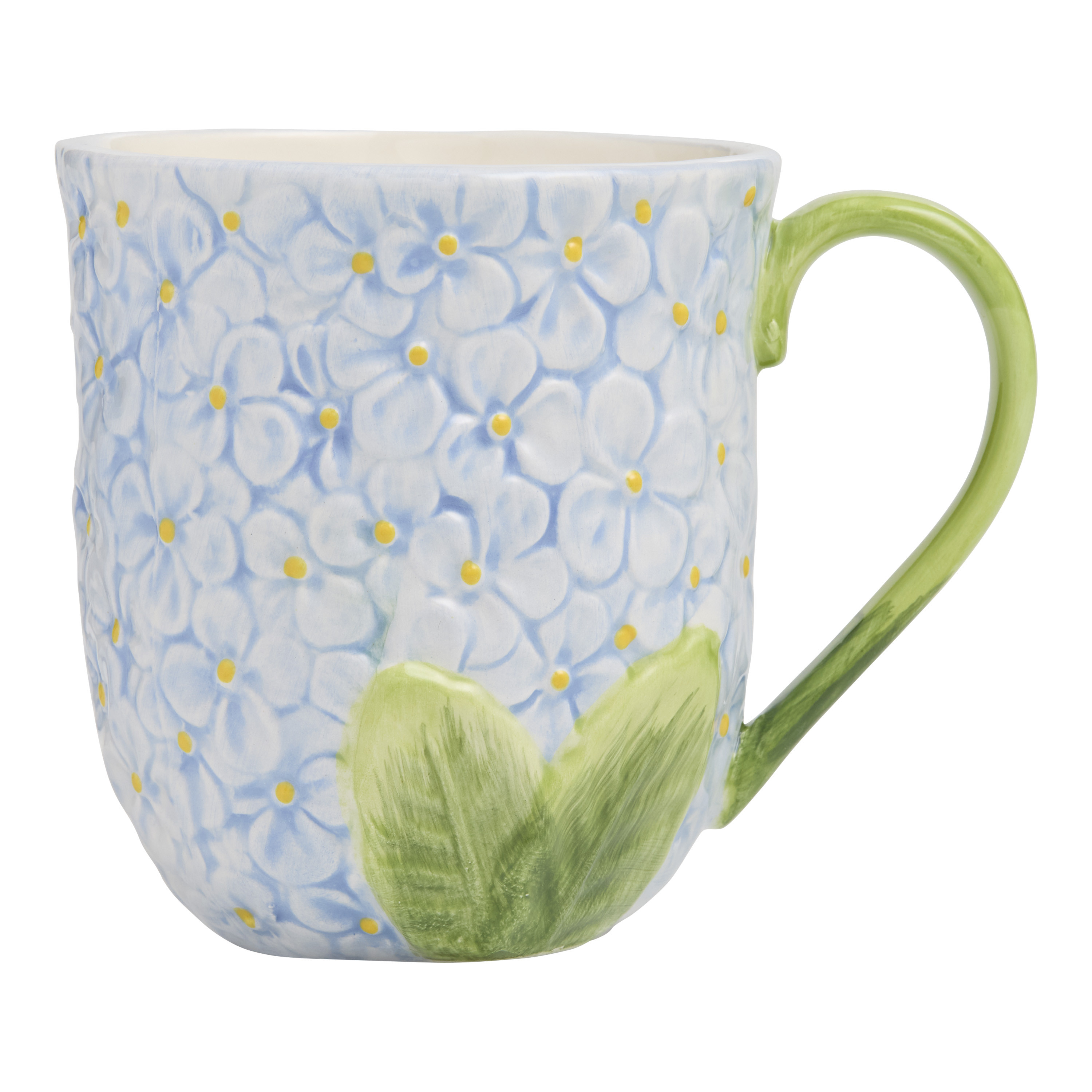 Blue Hand Painted Hydrangea Embossed Ceramic Mug | World Market