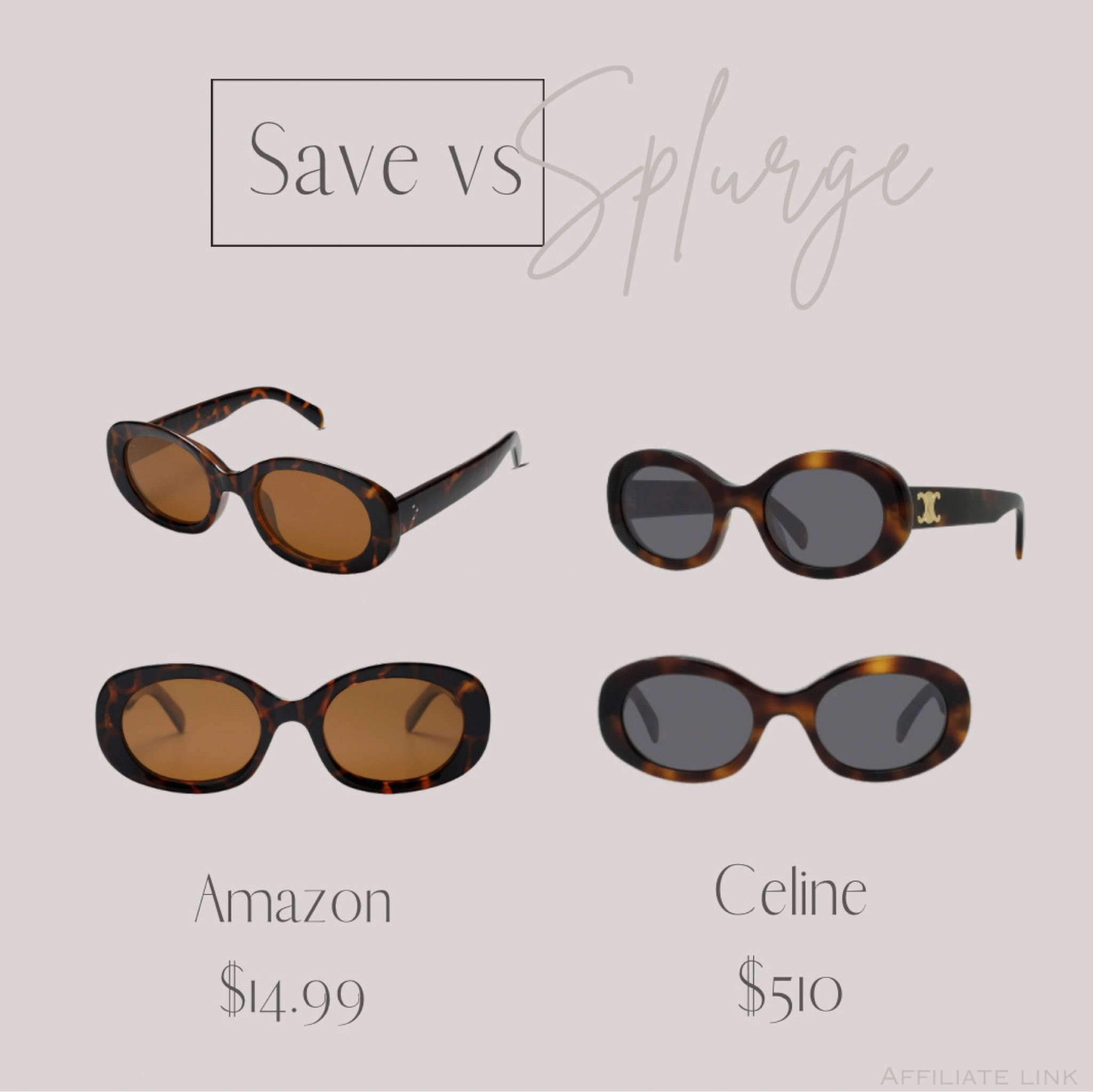Save VS Splurge 




#sunglasses #trendingsunglasses #amazon #celine 

#LTKfindsunder50 #LTKstyletip #LTKbeauty