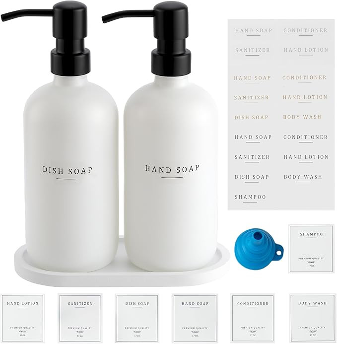 Glass Soap Dispenser - Dish Hand Soap Dispenser for Kitchen Set, Bathroom Soap Lotion Dispenser w... | Amazon (US)