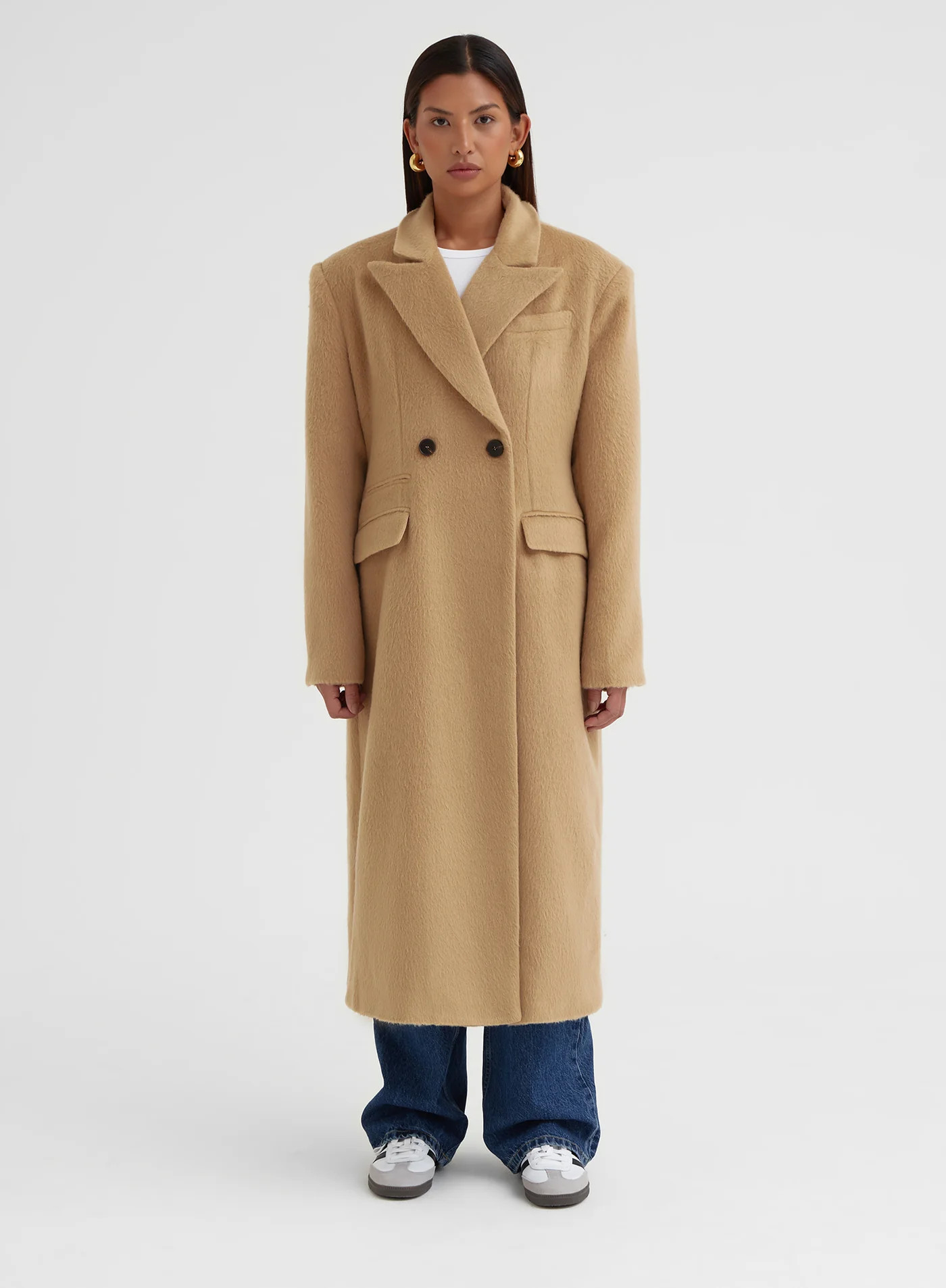 Camel Longline Faux Mohair Coat - Adri | 4th & Reckless