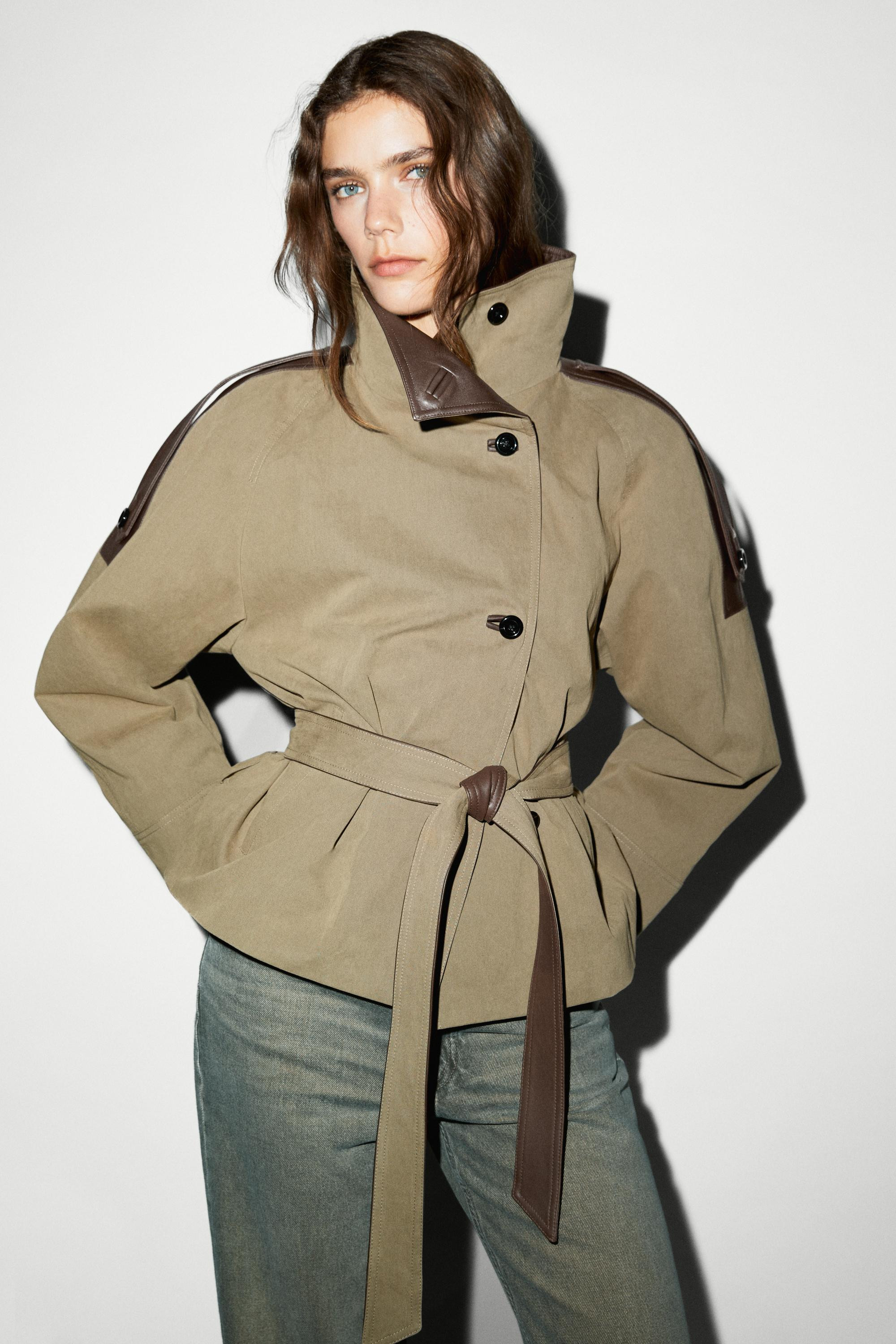 Cropped mixed leather jacket | Massimo Dutti UK