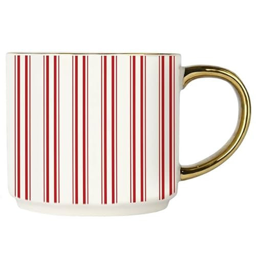 Sweet Water Decor Red Stripe Coffee Mug, 14oz China Christmas Mug with Gold Handle, Large Holiday Winter Cup for Coffee, Tea & Hot Chocolate, Stocking Stuffer Gifts for Women | Amazon (US)