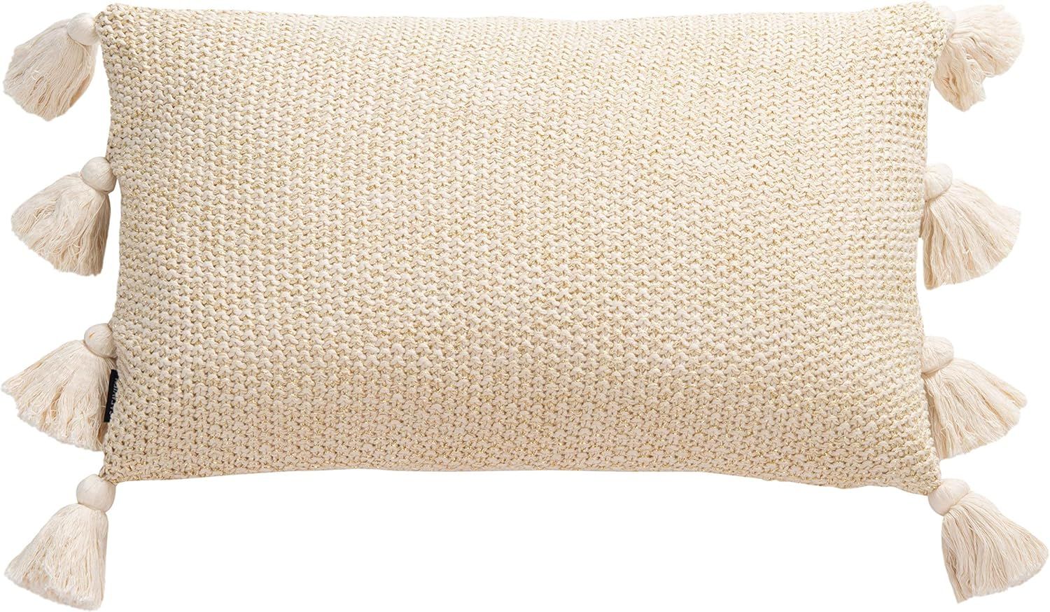 Safavieh Home Collection Mari Beige and Gold 16 x 24-inch Tassel Decorative Throw Pillow, 16" x 2... | Amazon (US)