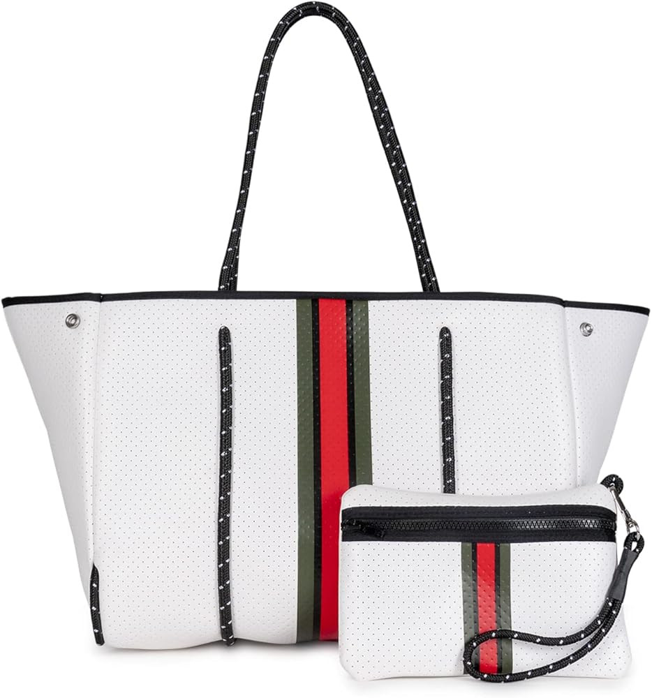 Haute Shore - Greyson Trento Neoprene Tote Bag w/Zipper Wristlet Inside, White Coated W/Red, Blac... | Amazon (US)