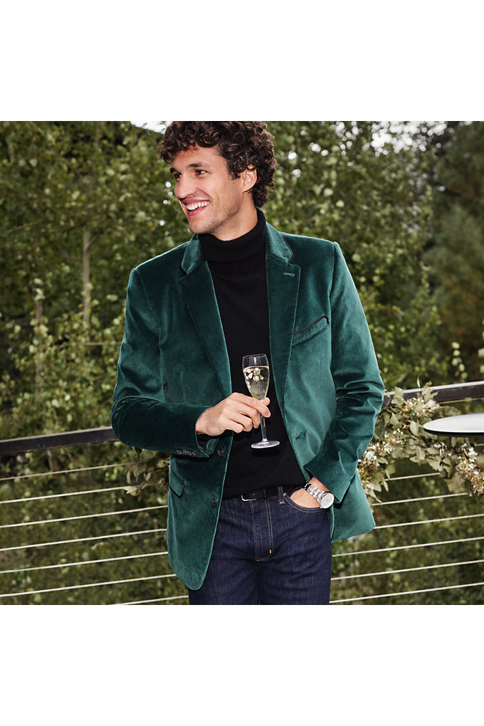 Men's Velvet Blazer - Lands' End - Green - 46L | Lands' End (US)