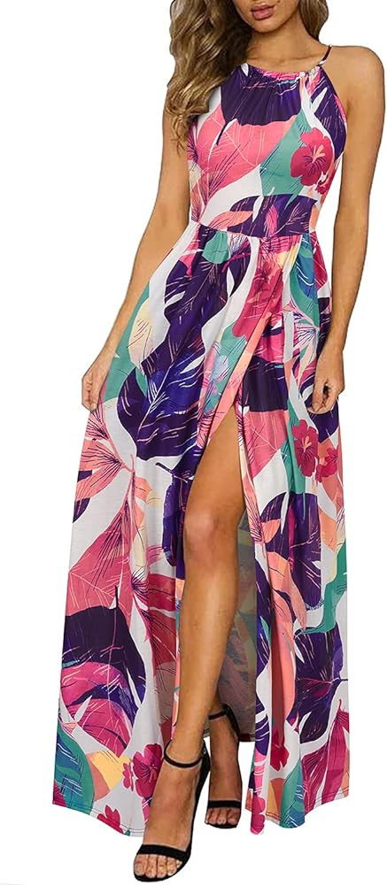 KILIG Women's Summer Floral Beach Flowy Split Maxi Long Dresses | Amazon (US)