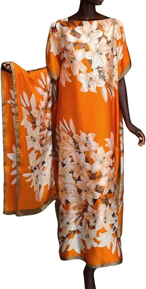 Kaftan Dresses for Women,Crew Neck Lightweight 3/4 Sleeve Boho Maxi Dress with Scarf Beach Dresse... | Amazon (US)