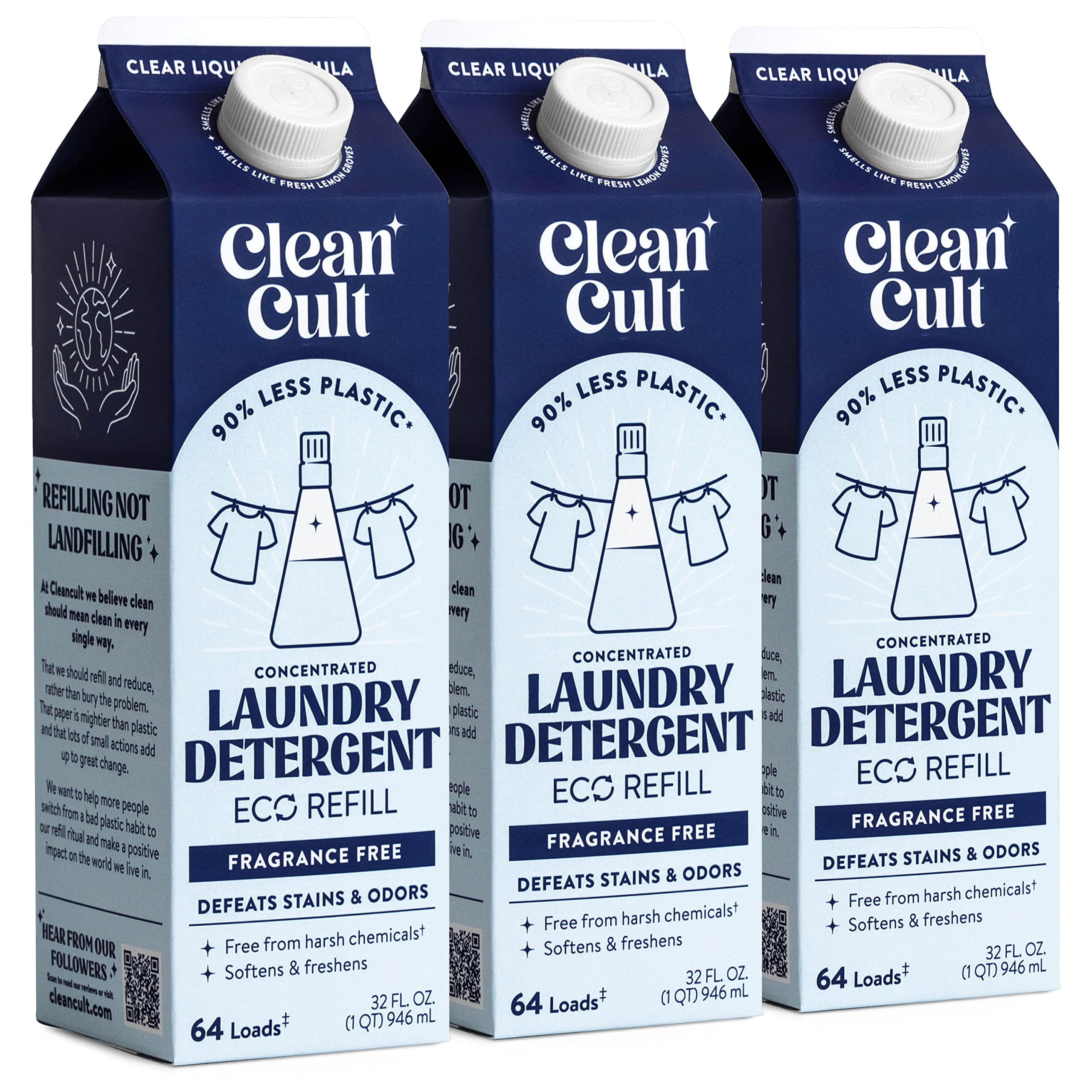 Cleancult Laundry Detergent Refills (32oz, 3 Pack) - Laundry Soap that Defeats Stains & Odors - F... | Amazon (US)