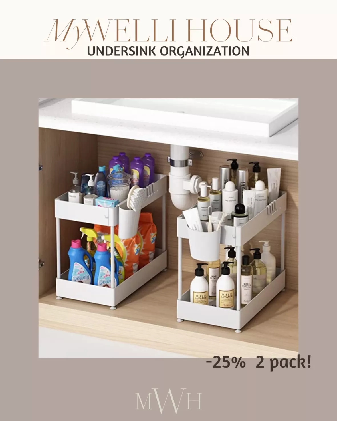 Appolab 2 Pack Under Sink Organizer, 2-Tier Sliding Cabinet Basket  Organizer Drawers, Under Sink Organizers and Storage Bathroom Kitchen  Cabinet