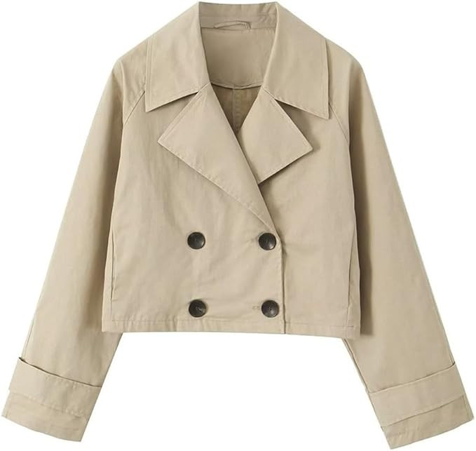 REHJJDFD Women's's Versatile Loose And Slim Trench Short Double Breasted Polo Collar Jacket Coat | Amazon (US)