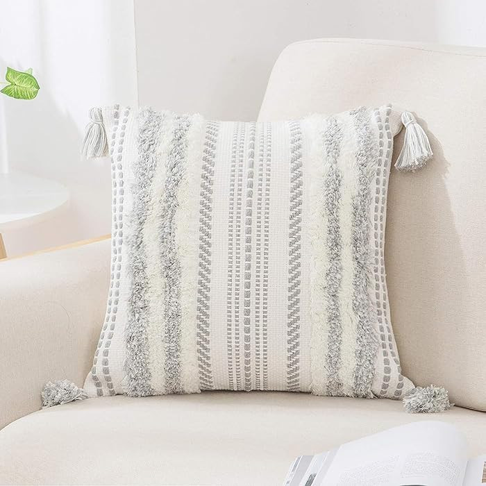 decorUhome Summer Decorative Boho Throw Pillow Cover 20x20, Accent Neutral Textured Tufted Pillow... | Amazon (US)